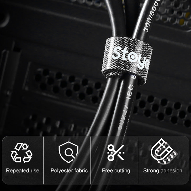 STOYOBE 3 Meters Magic Tape Sticky Hook and Loop Fastener Data Cable Organizer - Black