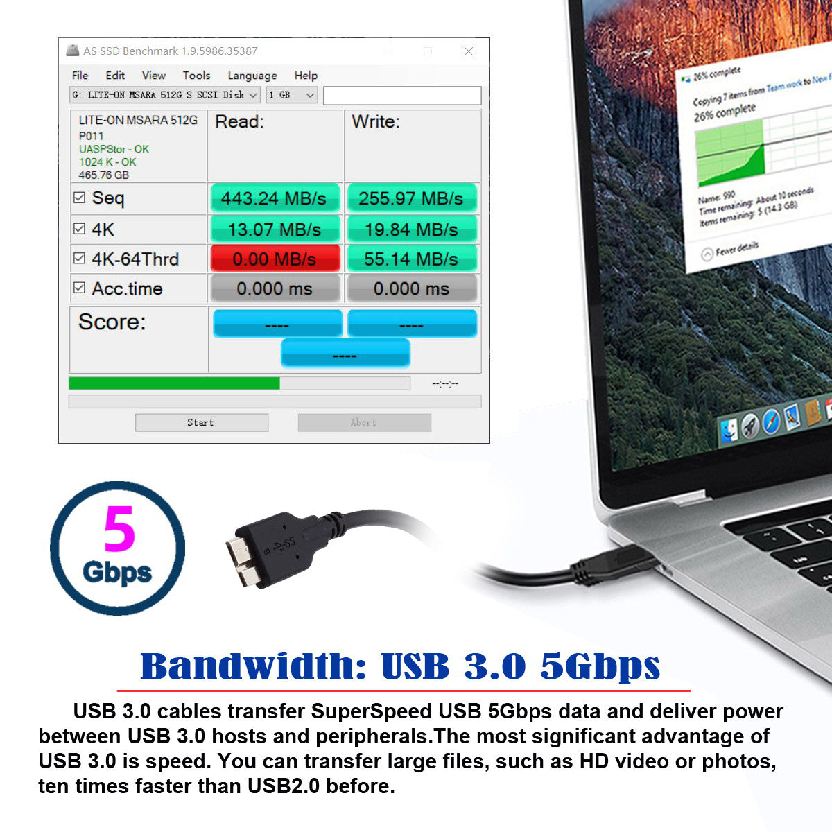 UC-140 2Pcs / Set 15cm USB 3.1 Type-C to Micro 3.0 and USB 3.0 Type-A Male to Micro 3.0 B Male Disk SSD Data Cable