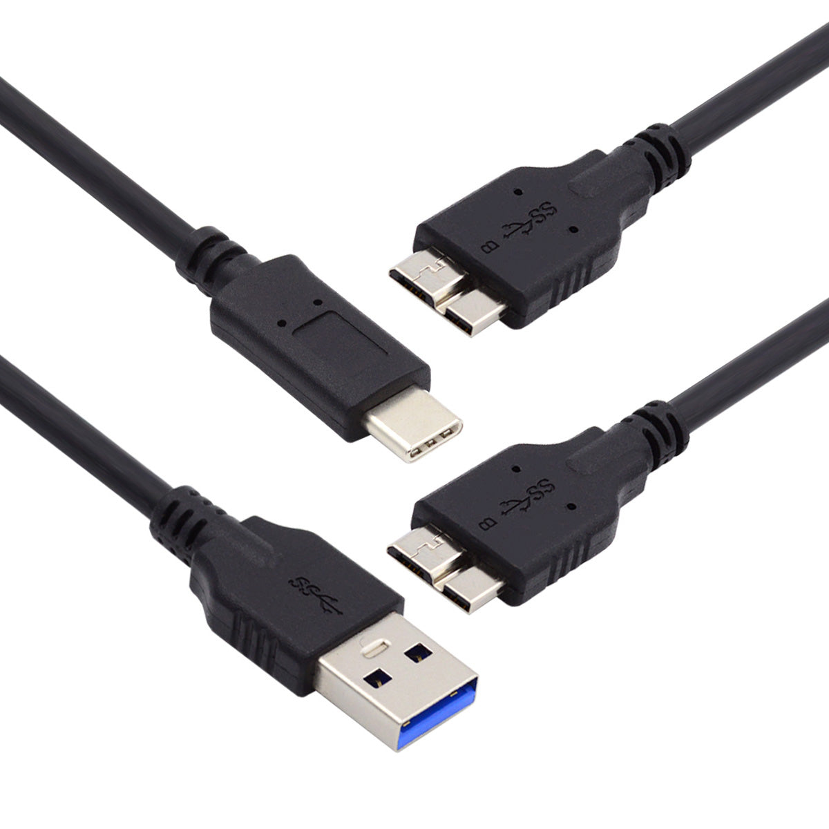 UC-140 2Pcs / Set 15cm USB 3.1 Type-C to Micro 3.0 and USB 3.0 Type-A Male to Micro 3.0 B Male Disk SSD Data Cable