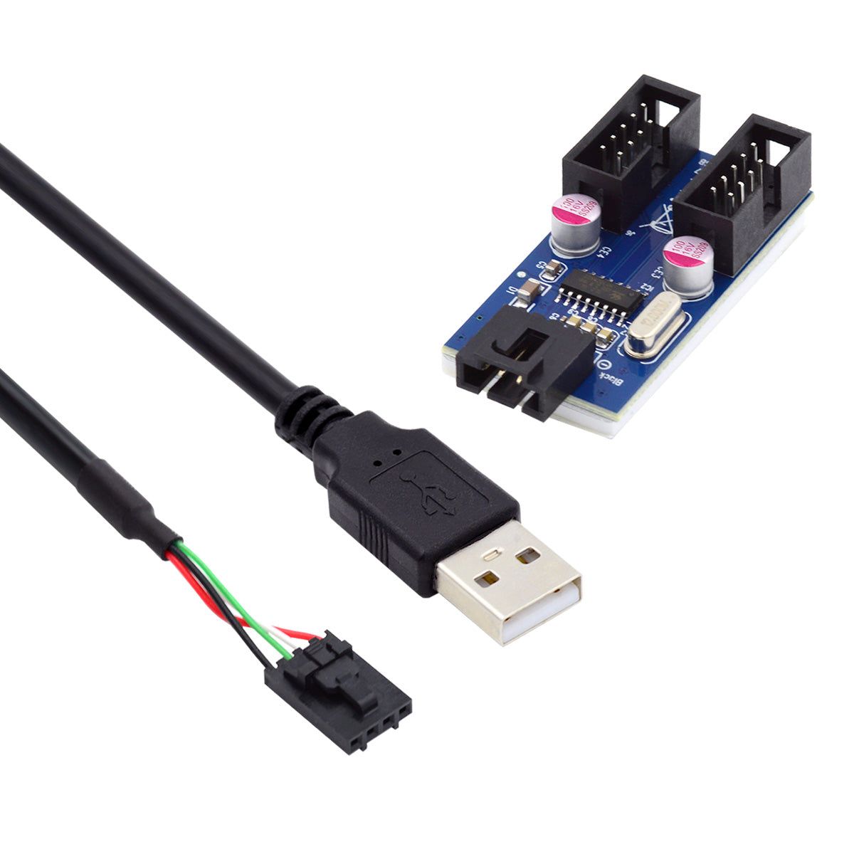 U2-066 USB 2.0 Type-A Male 1 to 2 Female Motherboard 9-pin Header Extension HUB Adapter Port Multiplier