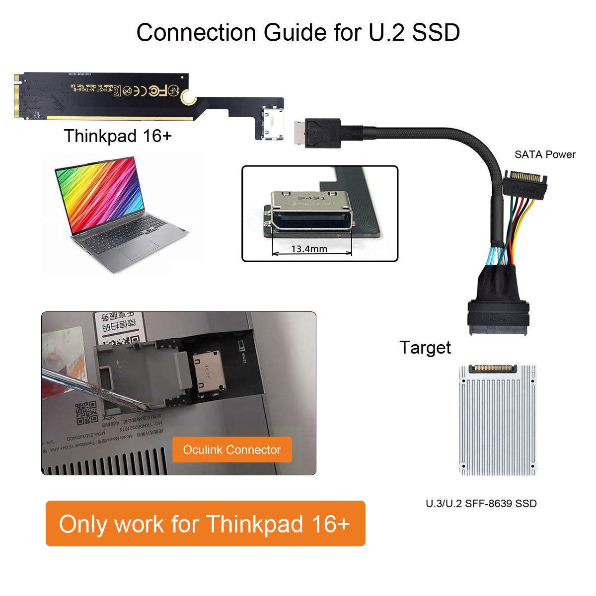 PCI-E 3.0 M.2 M-key to Oculink SFF-8612 SFF-8611 Host Adapter for ThinkBook 16+ Laptop External Graphics Card &amp; SSD