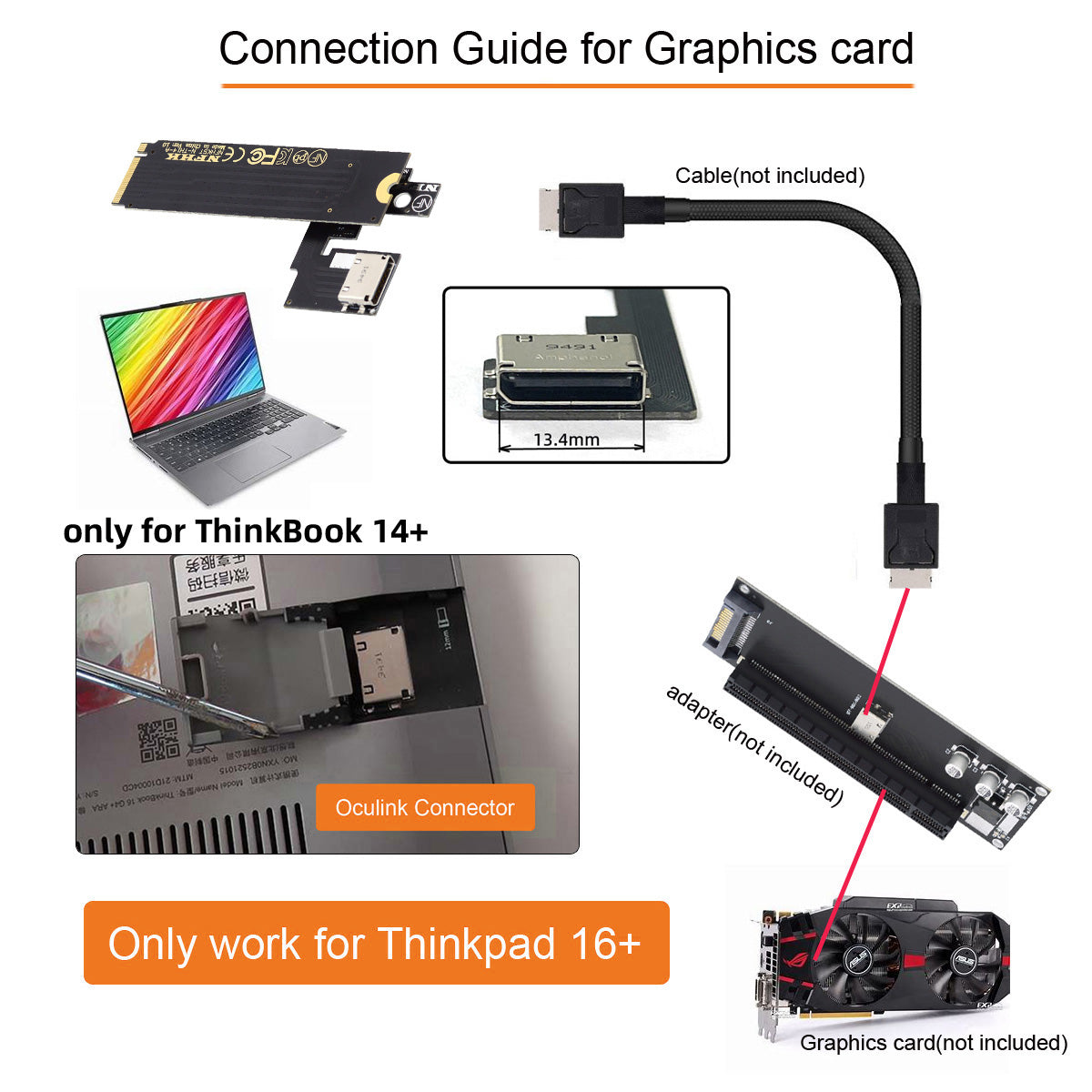 PCI-E 3.0 M.2 M-key to Oculink SFF-8612 SFF-8611 Host Adapter for ThinkBook 14+ Laptop External Graphics Card &amp; SSD