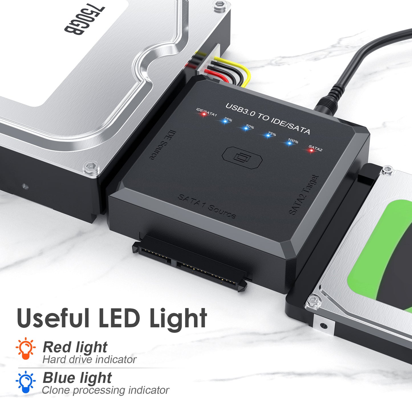 USB3.0 to IDE / SATA Converter Adapter with One-click Backup Function for 2.5&quot; / 3.5&quot; / 5.25&quot; Hard Disk - EU Plug