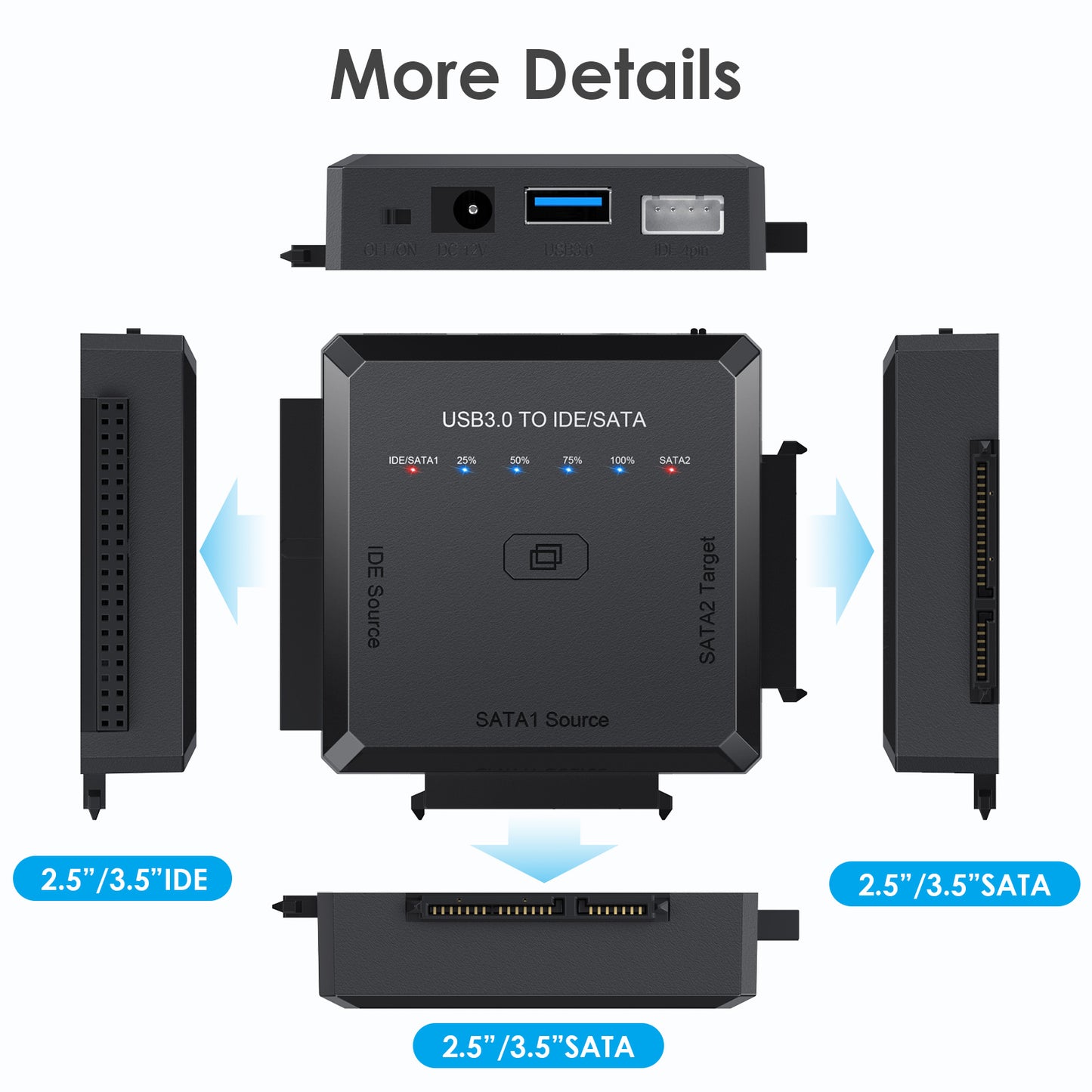 USB3.0 to IDE / SATA Converter Adapter with One-click Backup Function for 2.5&quot; / 3.5&quot; / 5.25&quot; Hard Disk - US Plug