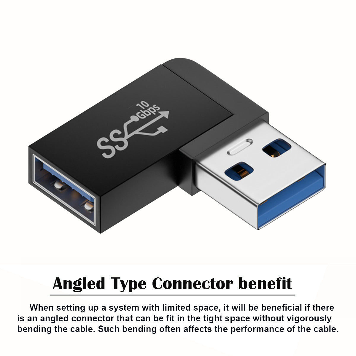 U3-018-RF 10Gbps USB3.0 Male to Female Extension Power Data Video Adapter 90-Degree Angled Type