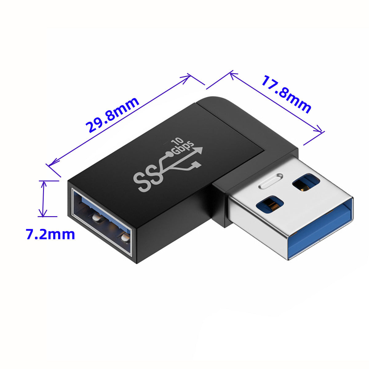 U3-018-RF 10Gbps USB3.0 Male to Female Extension Power Data Video Adapter 90-Degree Angled Type