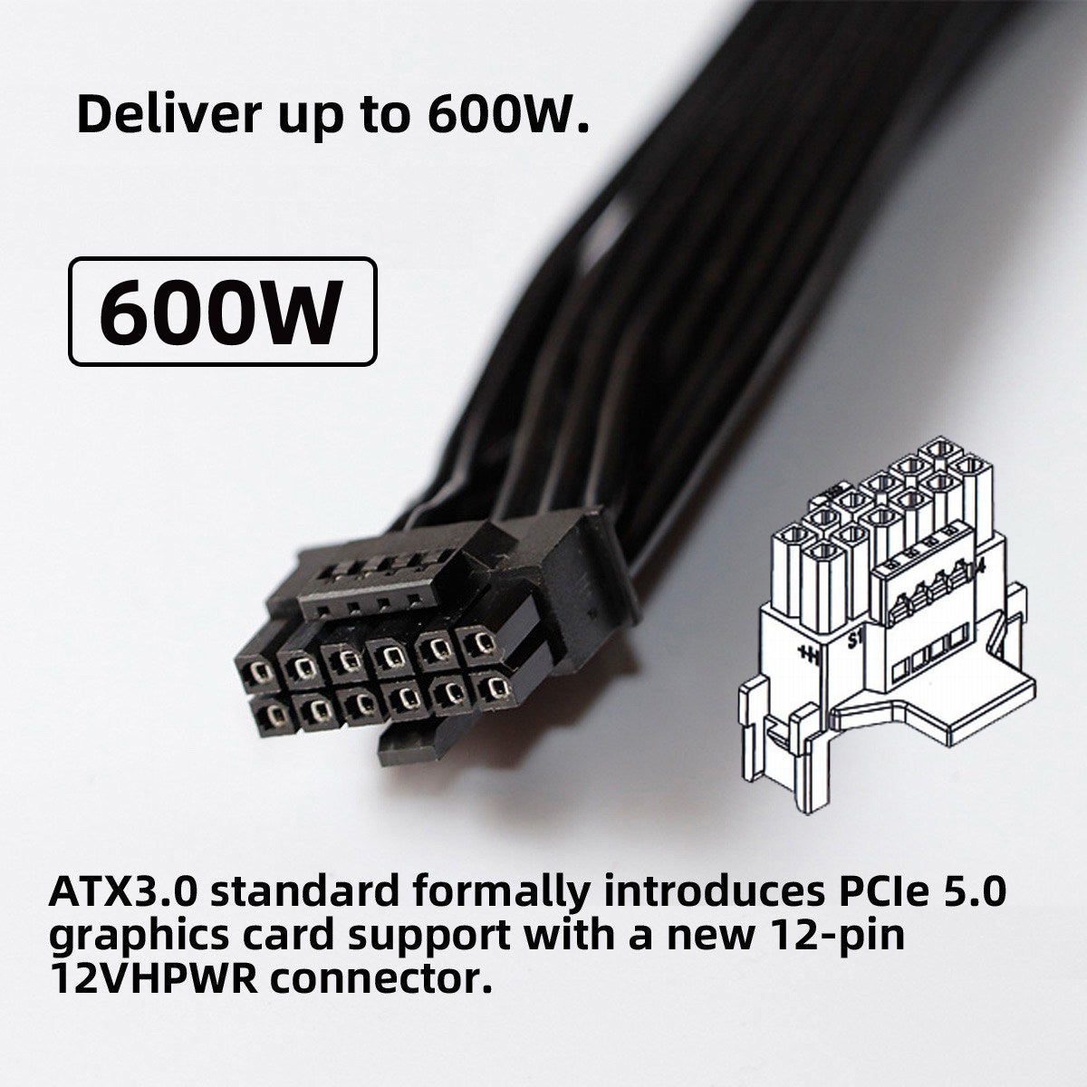 PW-036-DN 12VHPWR ATX3.0 PCI-E 5.0 16Pin 12P+4P Adapter Male to Female Angled 360 Degree for 4080 5090TI Graphics Card