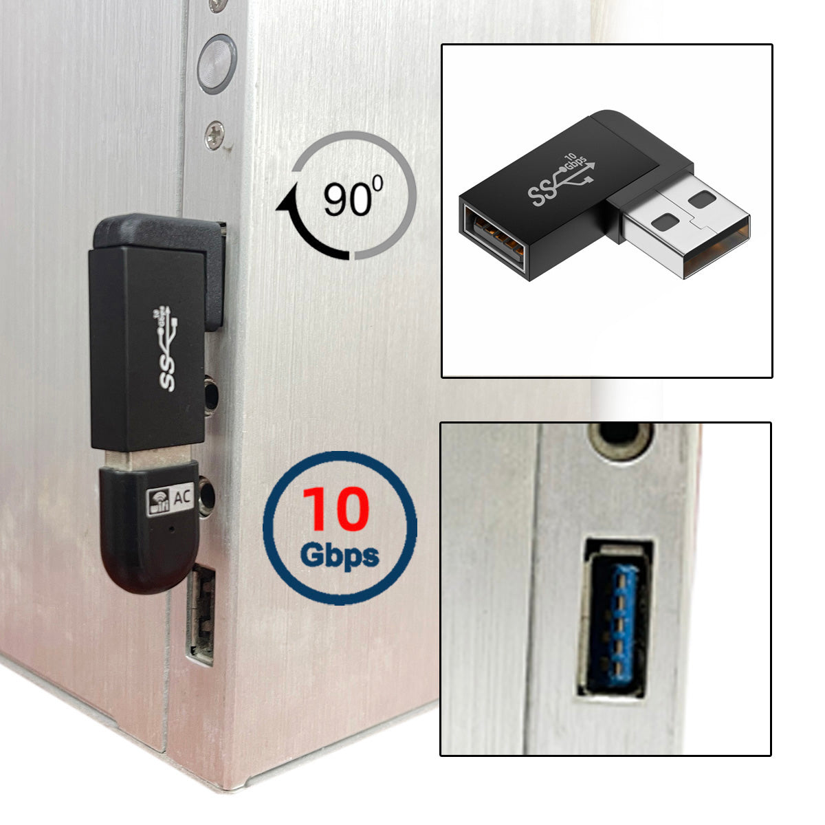 U3-018-LF 10Gbps USB3.0 Male to Female Extension Adapter 90 Degree Left Angled Type Video Adapter