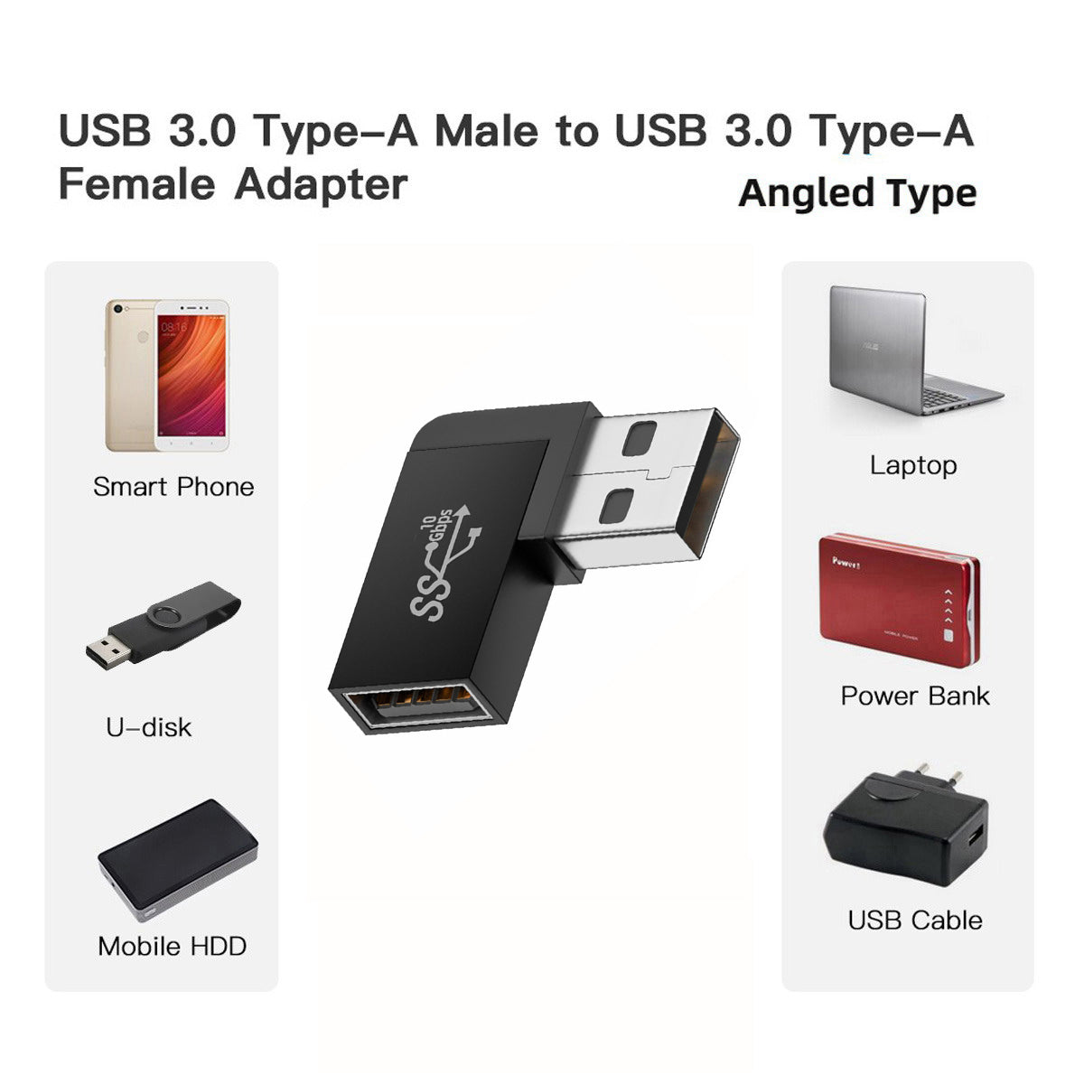 U3-018-LF 10Gbps USB3.0 Male to Female Extension Adapter 90 Degree Left Angled Type Video Adapter