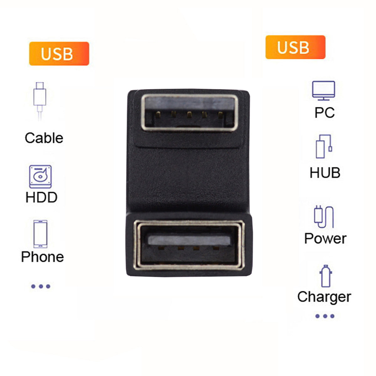 U3-018-OU 10Gbps USB3.0 Male to Female Extension Power Data Video Adapter Opposite U-Shape Back Angled