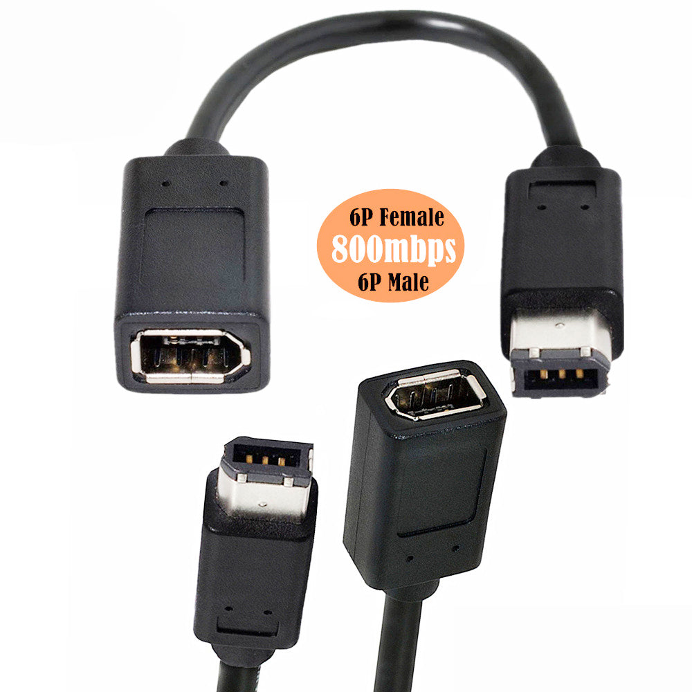 CA-001 20cm IEEE 1394 6Pin Female to 1394a 6Pin Male Extension Data Cable 400 to 400 Firewire - Black