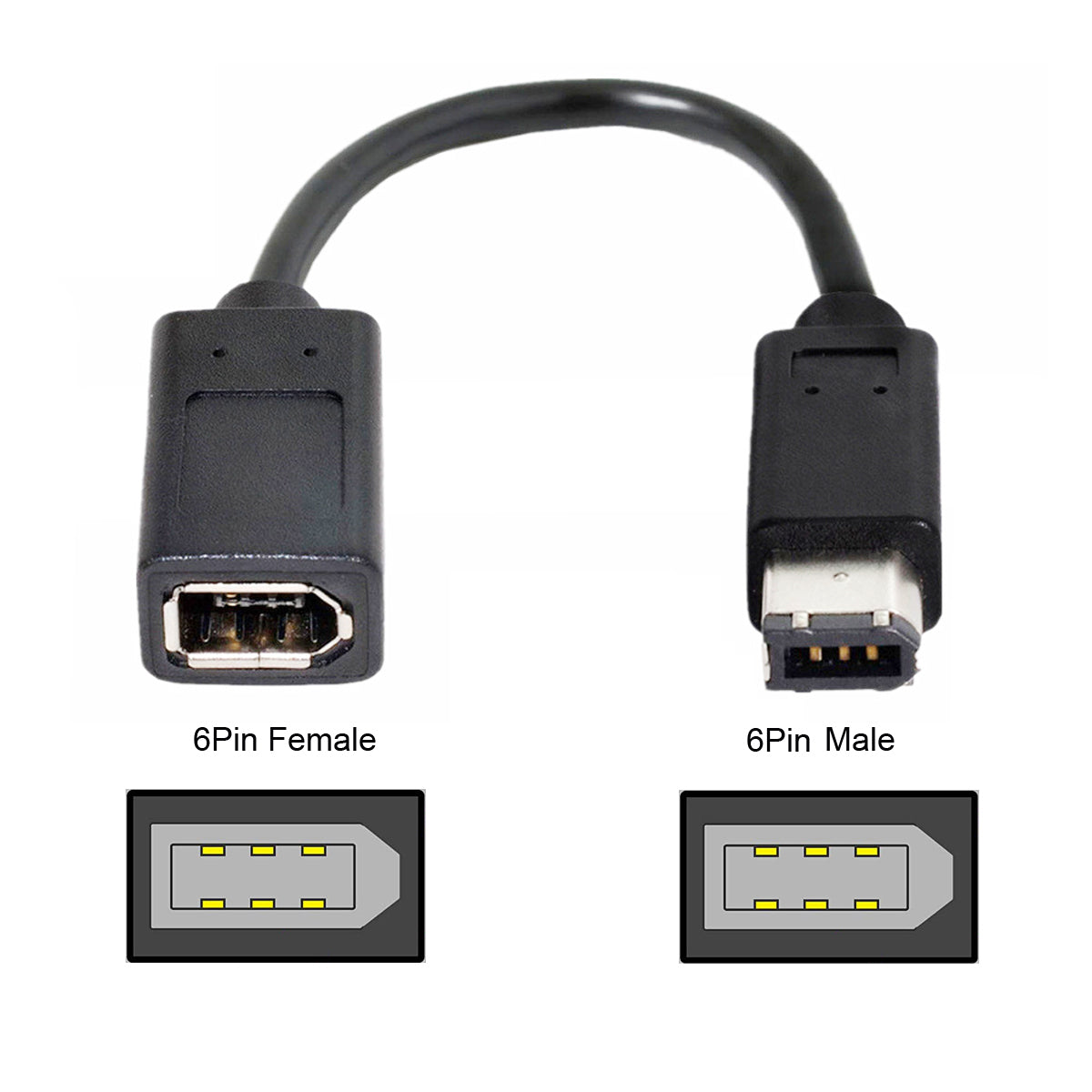 CA-001 20cm IEEE 1394 6Pin Female to 1394a 6Pin Male Extension Data Cable 400 to 400 Firewire - Black