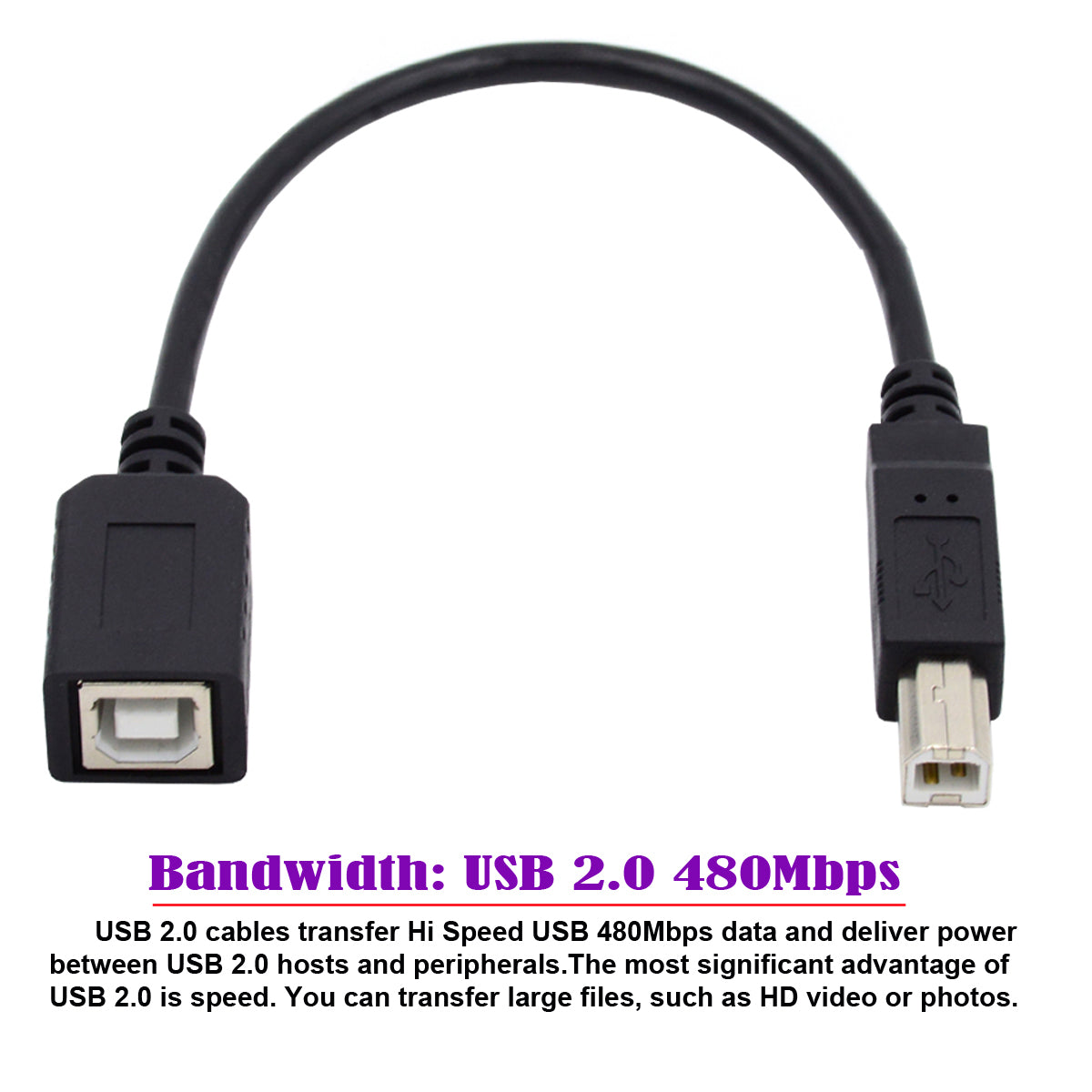 U2-068-BK 20cm USB 2.0 B Type Male to Female Extension Cable 20cm for Printer Scanner Hard Disk