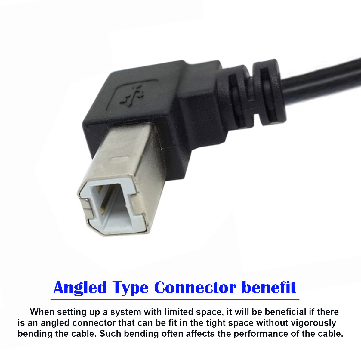 U2-068-UP 20cm Elbow Type B Male USB 2.0 to Female Extension Cable 480Mbps Data Transfer for Printer Scanner Disk