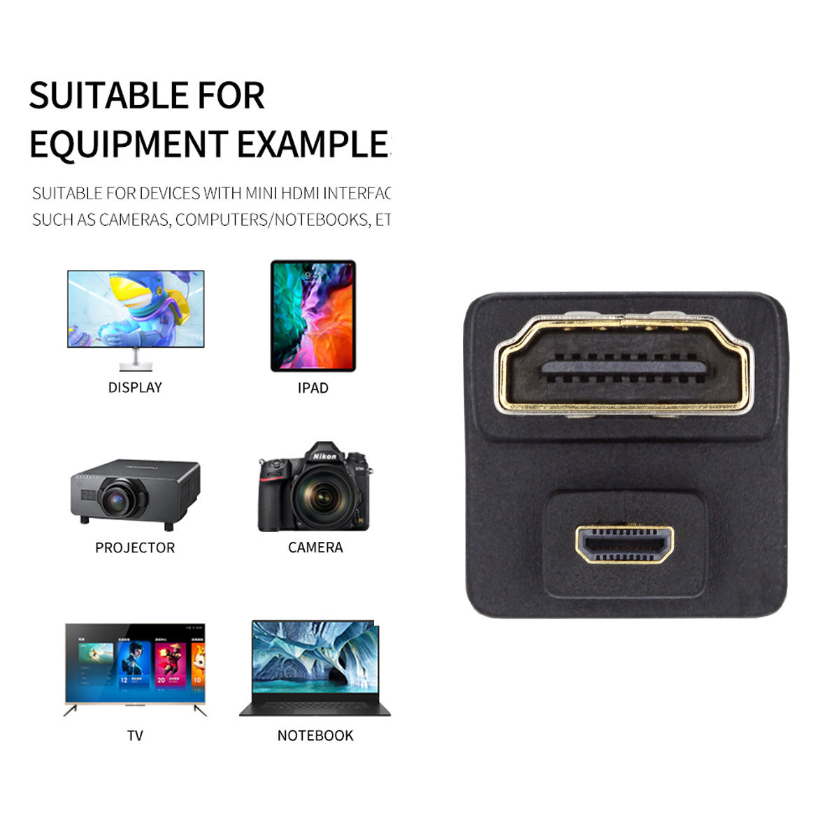 HD-020-UP Up Angled Micro HDMI 1.4 Male to HDMI Female Converter 360-Degree U-Shape Extension Adapter