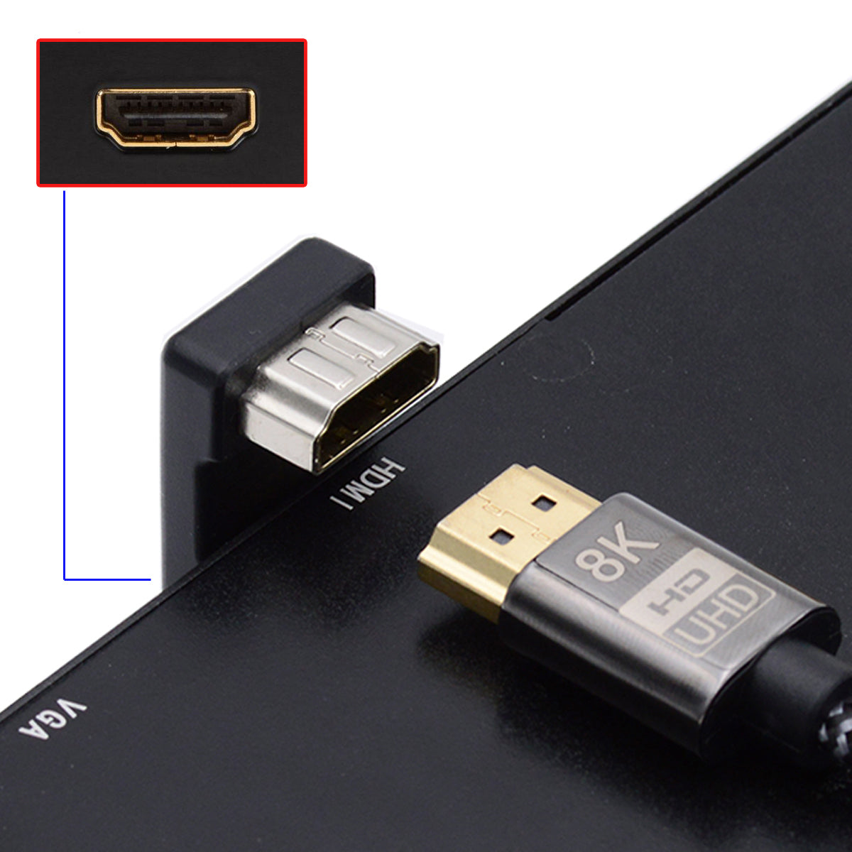 HD-019-UP HDMI Male to Female Adapter 360-Degree Opposite U-Shape Angled HDMI Extension Converter