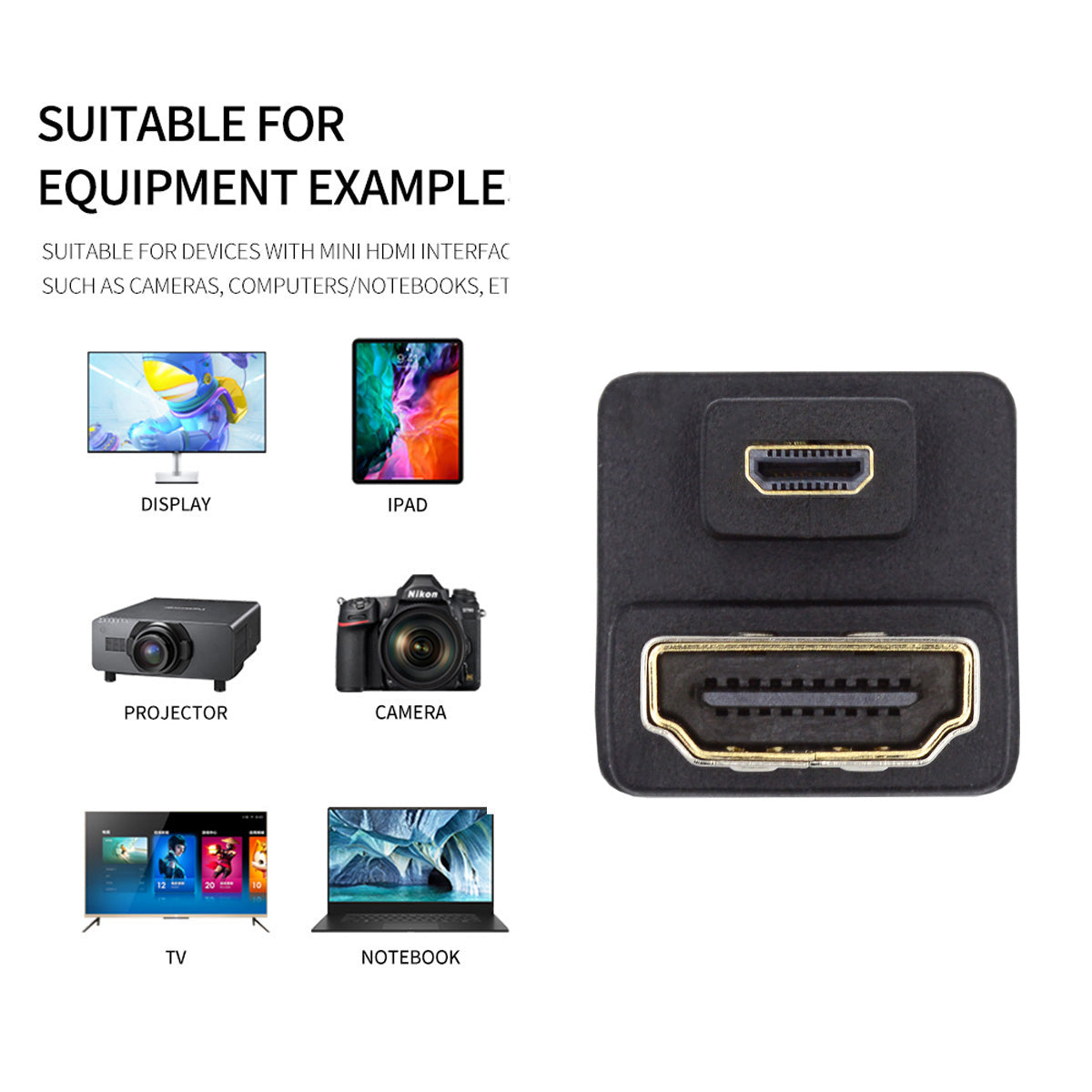 HD-020-DN 360-Degree Down Angled Micro HDMI 1.4 Male to HDMI Female Extension Adapter Converter