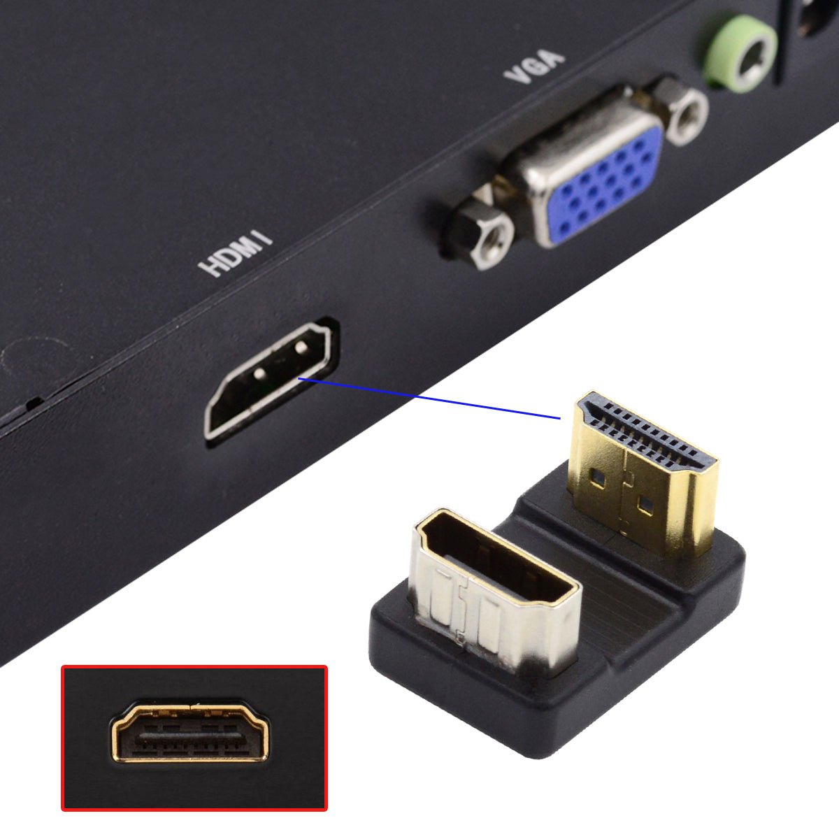 HD-019-DN 360 Degree Down Opposite U Shape Back Angled HDMI 1.4 Male to Female Extension Adapter