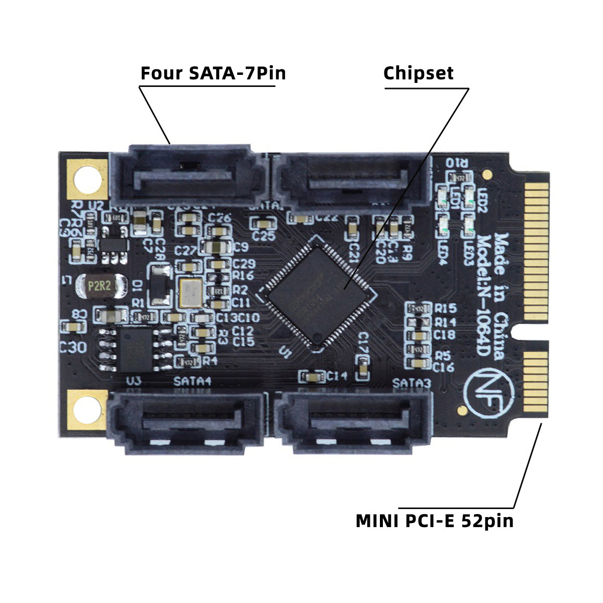 SA-033-4P Mini PCI-E to SATA 3.0 Four Ports Converter 6Gbps PCI Express SSD Adapter Card