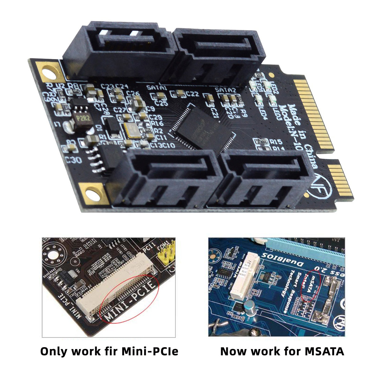SA-033-4P Mini PCI-E to SATA 3.0 Four Ports Converter 6Gbps PCI Express SSD Adapter Card