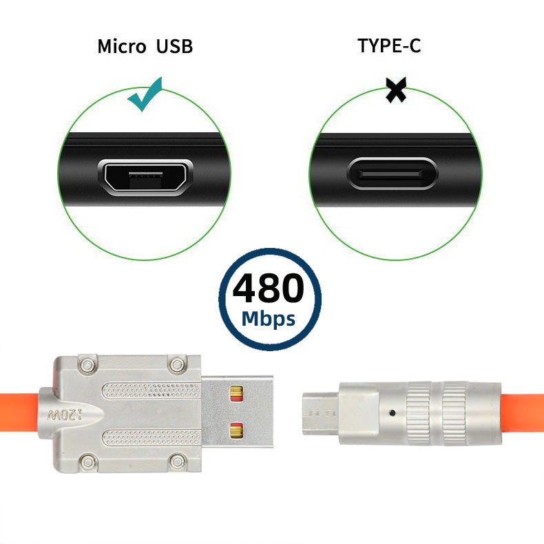 U2-089-OR-1.0M USB-A to Micro USB Cable Liquid Silicone USB2.0 480Mbps Data Cord for Laptop Tablet Phone