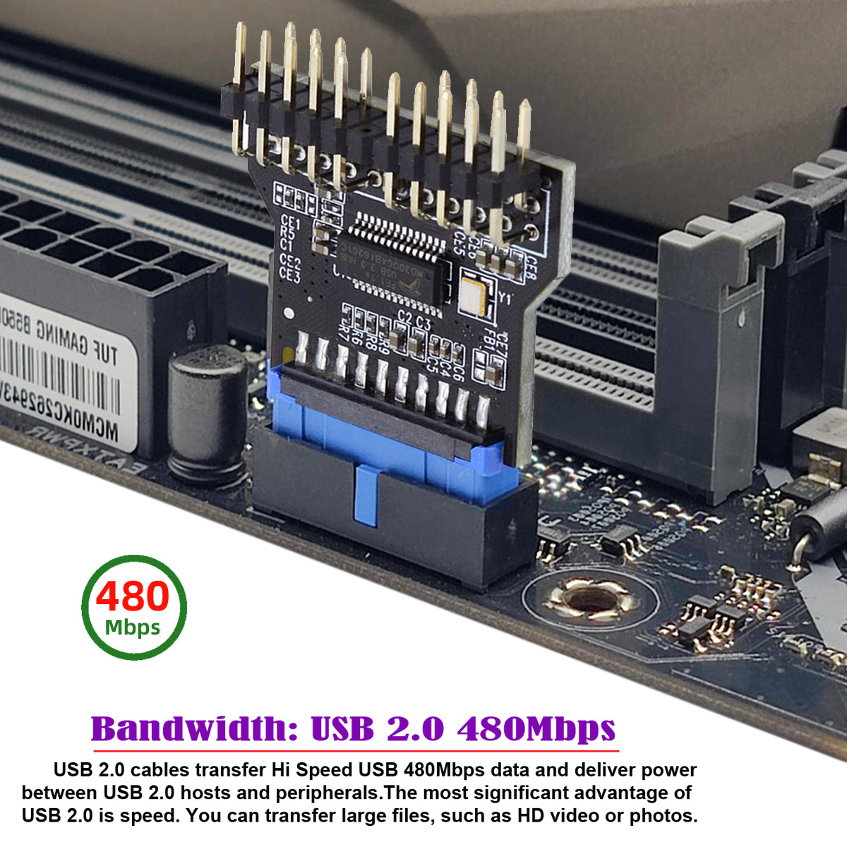 U3-022 Motherboard 19Pin USB 3.0 Header 1 to 2 USB2.0 9Pin Extension HUB Connector Adapter