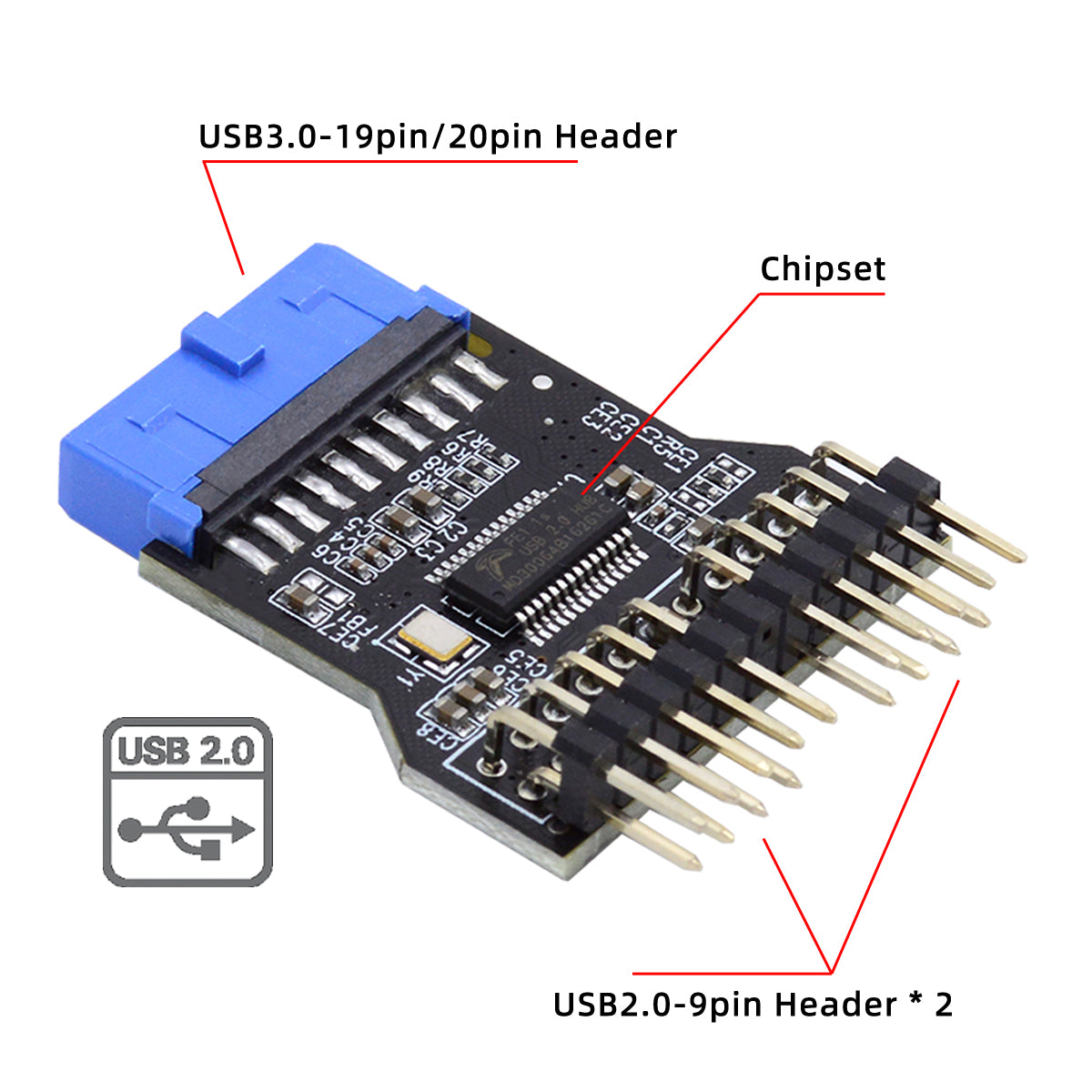 U3-022 Motherboard 19Pin USB 3.0 Header 1 to 2 USB2.0 9Pin Extension HUB Connector Adapter