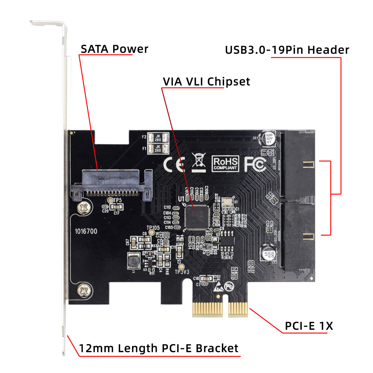 U3-048 PCI-E 1X Express Card to 19Pin 20Pin USB 3.0 Front Panel Header 5Gbps VL805 Adapter