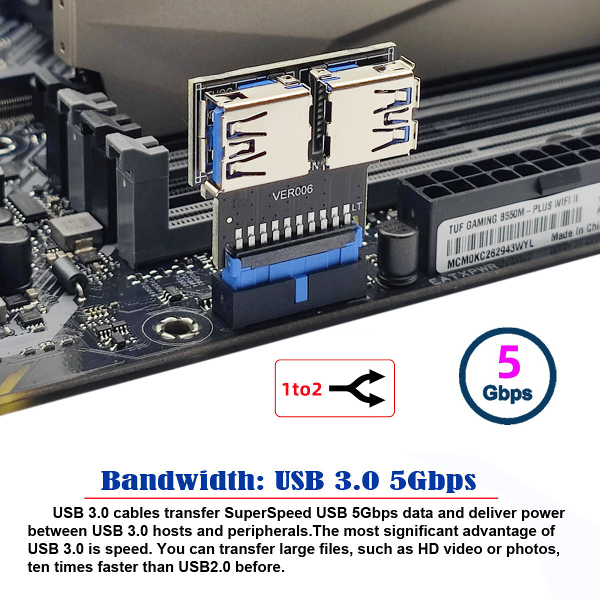 U3-079-RI Dual USB 3.0 Type A Female to Motherboard 20Pin Box Header Slot Adapter 5Gbps