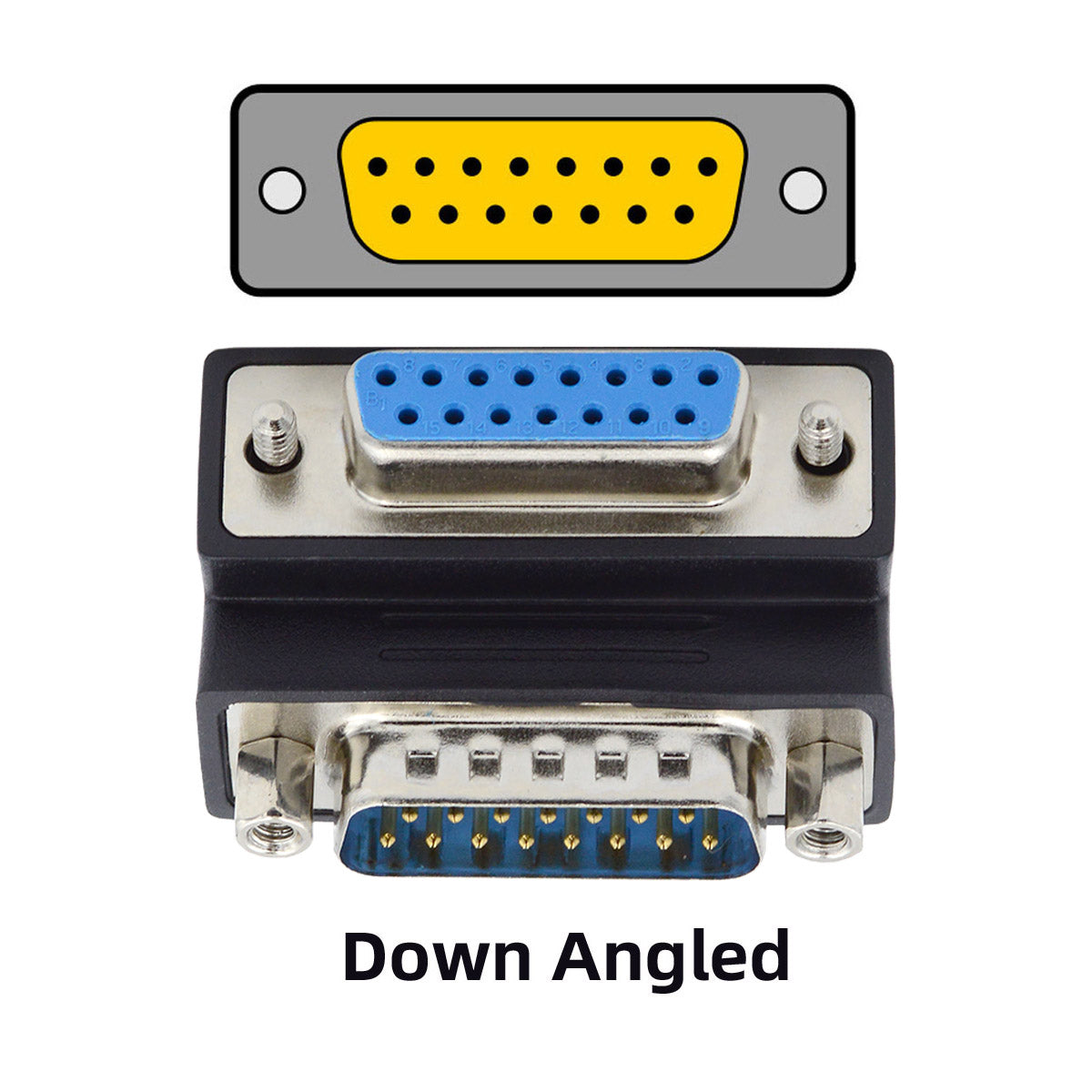 DB-017-DN DSUB D-subminiature 15Pin Male Nut to Female Screw Extension Adapter DB Connector 90 Degree Angled