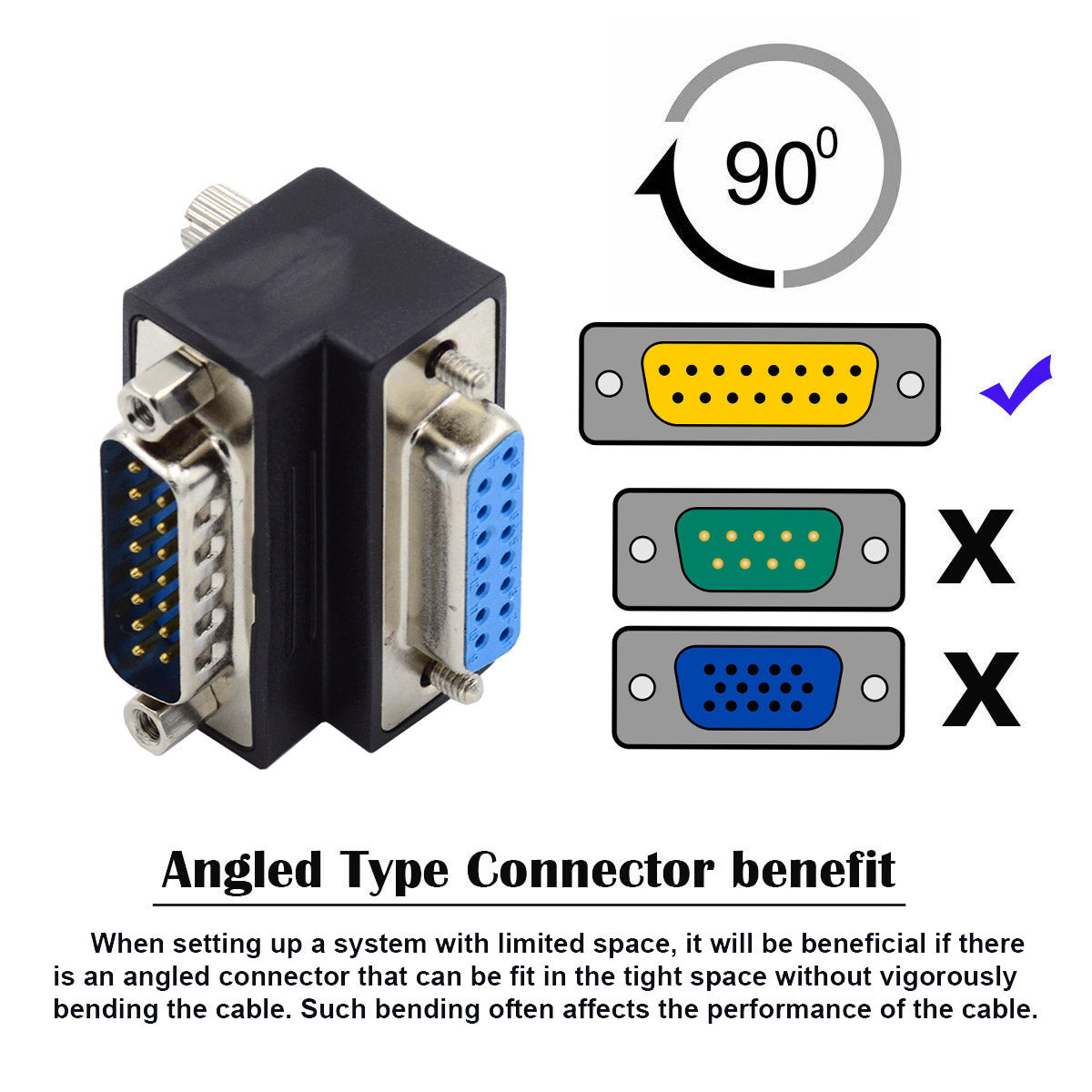 DB-017-DN DSUB D-subminiature 15Pin Male Nut to Female Screw Extension Adapter DB Connector 90 Degree Angled