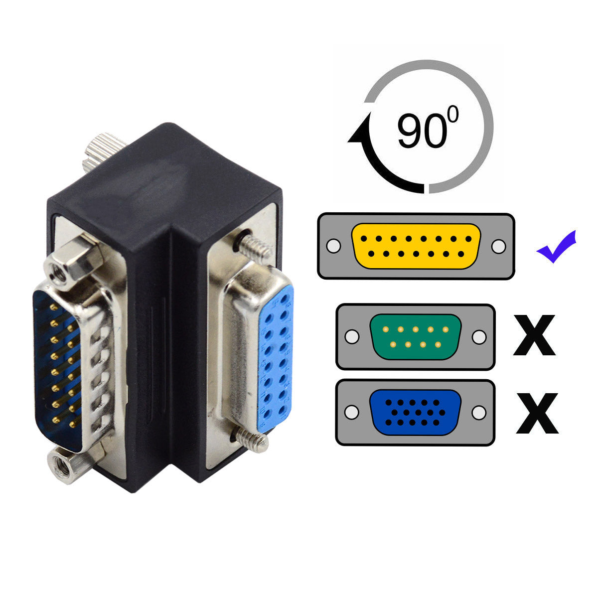 DB-017-DN DSUB D-subminiature 15Pin Male Nut to Female Screw Extension Adapter DB Connector 90 Degree Angled