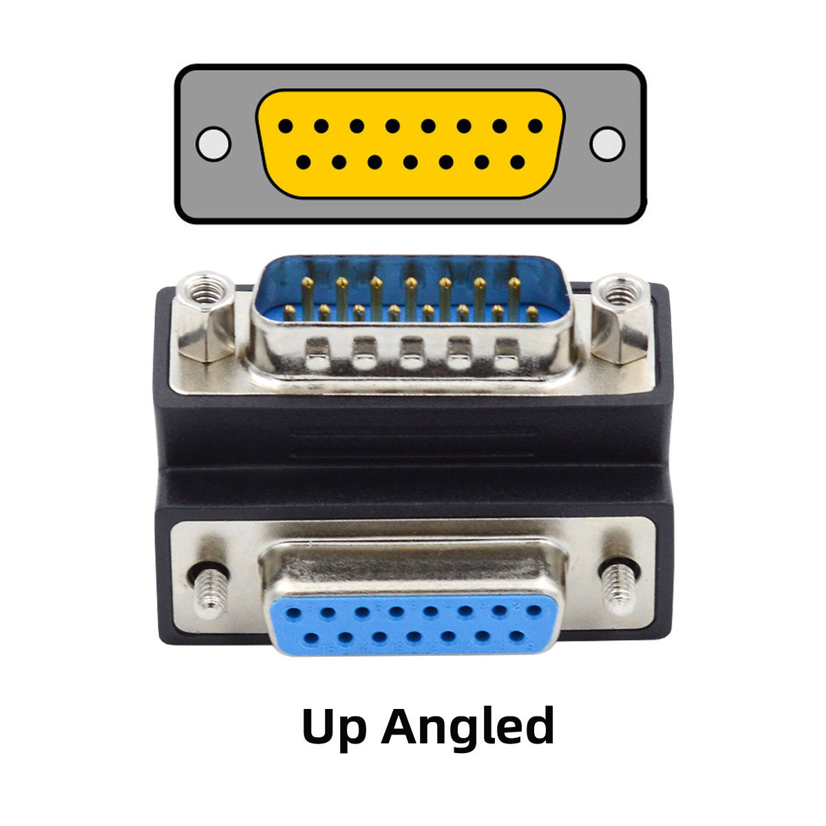 DB-017-UP 90 Degree Angled DSUB D-subminiature 15Pin Male Nut to Female Screw Adapter DB Connector