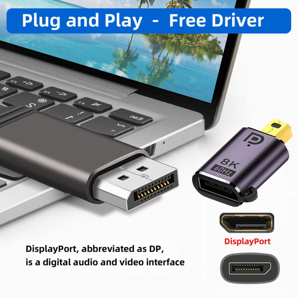 DP-036-8K01 8K 60Hz UHD Adapter Mini Displayport 1.4 Male to Displayport Female Adapter for Video PC Laptop