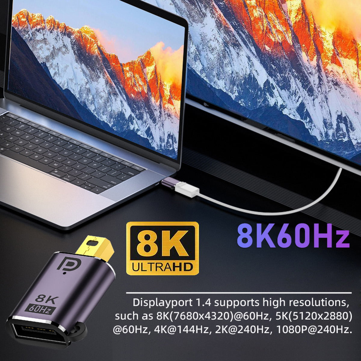 DP-036-8K01 8K 60Hz UHD Adapter Mini Displayport 1.4 Male to Displayport Female Adapter for Video PC Laptop