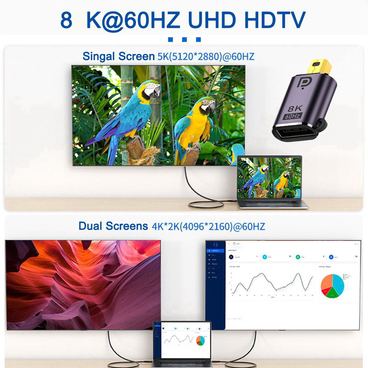 DP-036-8K01 8K 60Hz UHD Adapter Mini Displayport 1.4 Male to Displayport Female Adapter for Video PC Laptop