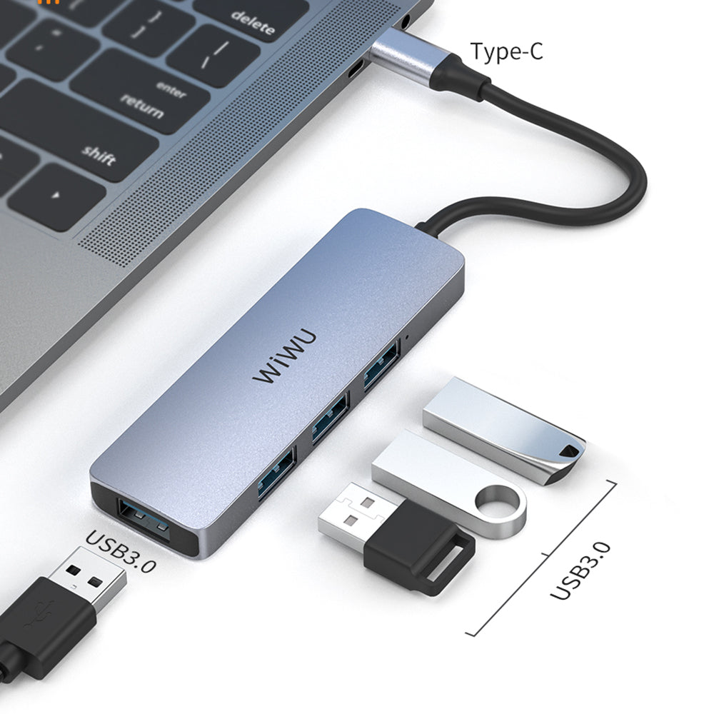 WIWU A440 PRO 4-In-1 USB-C Adapter Hub to 4xUSB 3.0 Port for MacBook MateBook Type-C Laptop