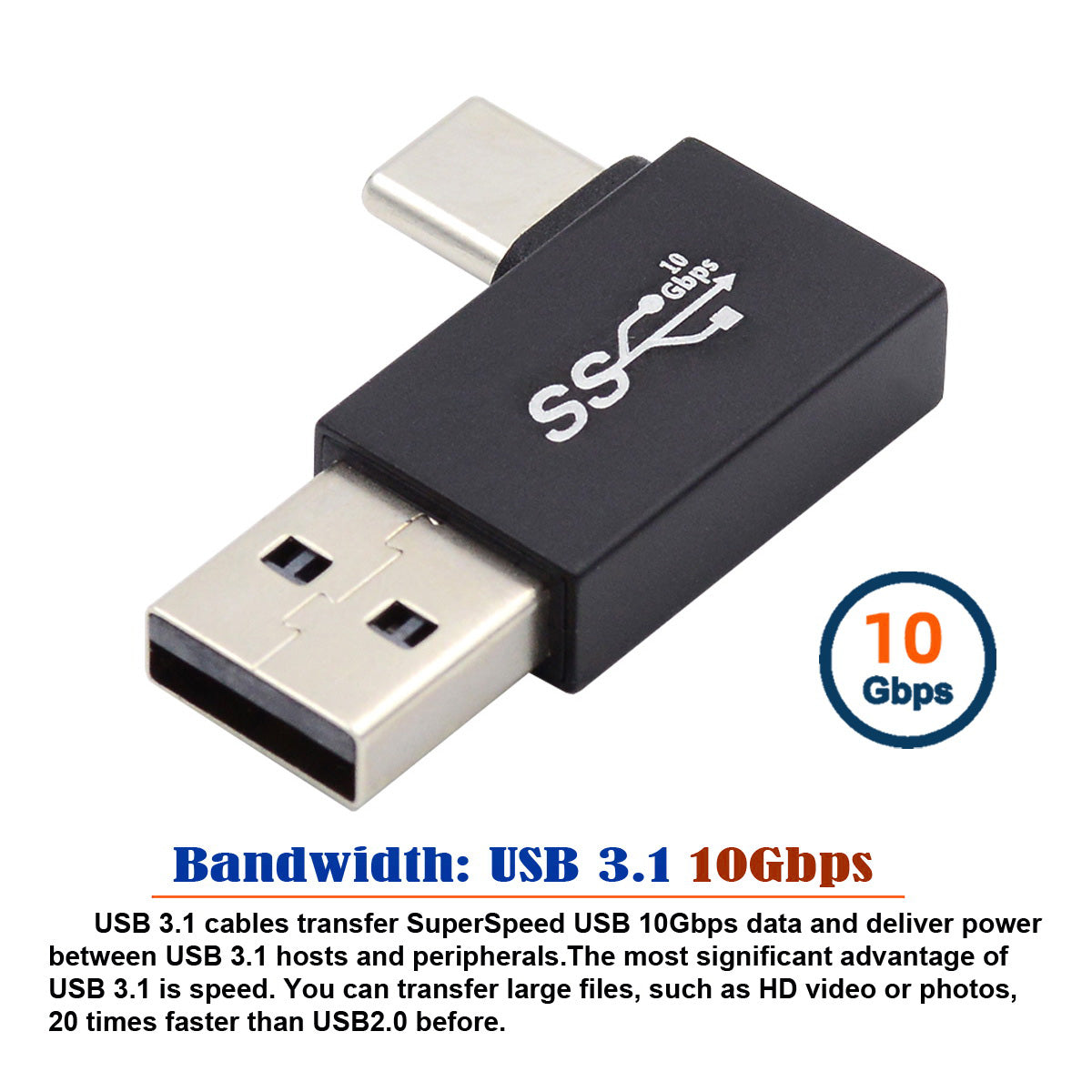 UC-070-TC004 USB 3.0 USB-A Male to USB 3.1 Type-C Male Adapter Support 10Gbps Data Transfer