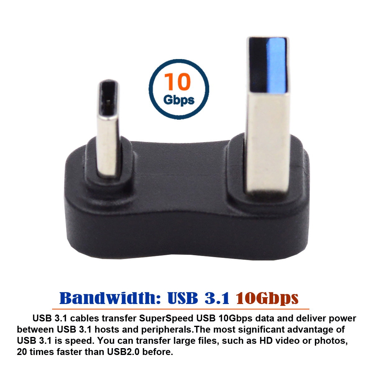 UC-070-TC007 USB 3.0 Type-A Male to USB 3.1 Type-C Male Connector 10Gbps Data Transfer Charge Adapter