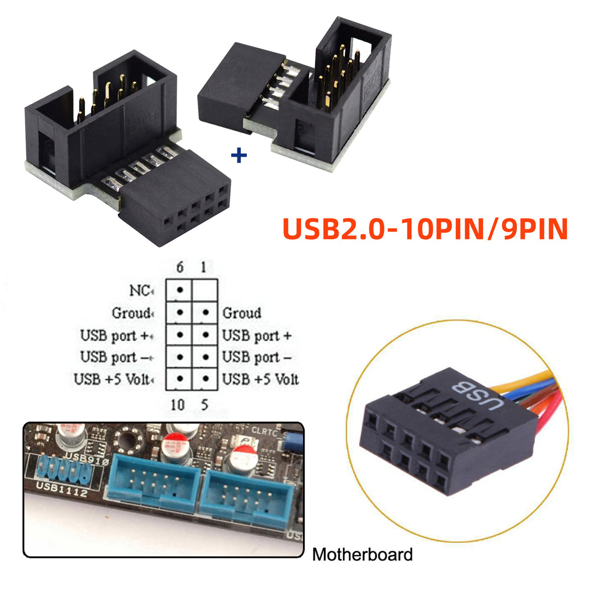 U2-052 1 Set Down &amp; Up Angled USB 2.0 10Pin 9Pin Header Male to Female Extension Adapter Motherboard Connector