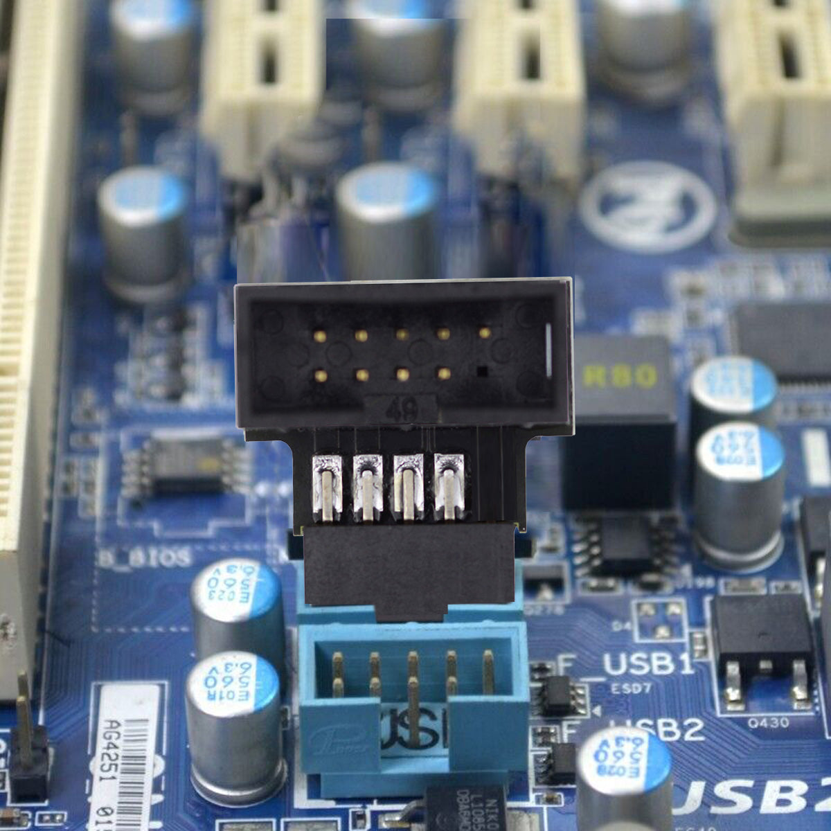 U2-052 1 Set Down &amp; Up Angled USB 2.0 10Pin 9Pin Header Male to Female Extension Adapter Motherboard Connector