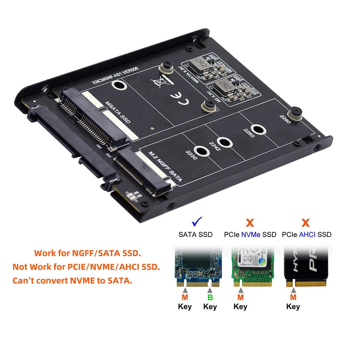 SA-060 Dual MSATA NGFF B+M SSD Card JBOD Raid 0 Span Bridge to 2.5inch SATA Combo HDD Disk Drive Enclosure