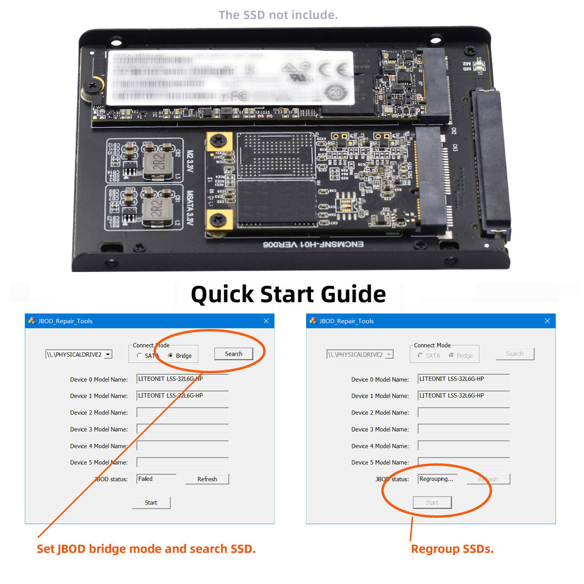 SA-060 Dual MSATA NGFF B+M SSD Card JBOD Raid 0 Span Bridge to 2.5inch SATA Combo HDD Disk Drive Enclosure