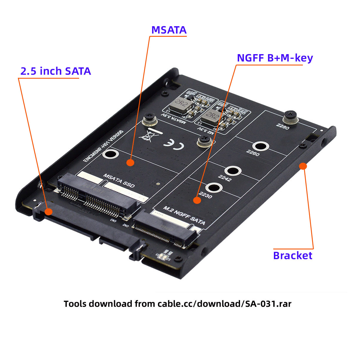SA-060 Dual MSATA NGFF B+M SSD Card JBOD Raid 0 Span Bridge to 2.5inch SATA Combo HDD Disk Drive Enclosure