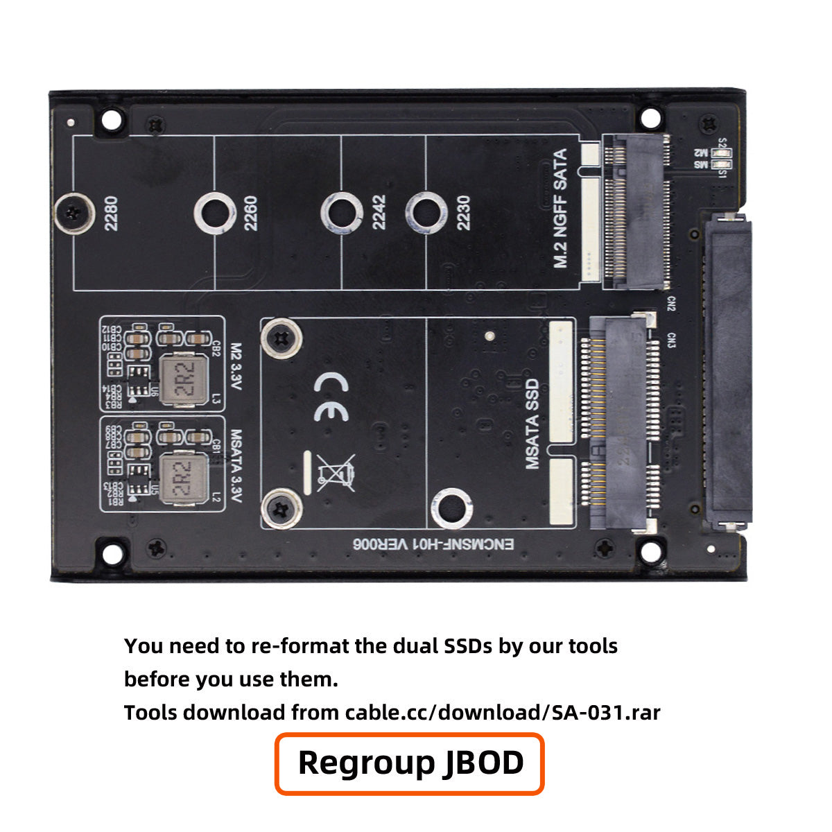 SA-060 Dual MSATA NGFF B+M SSD Card JBOD Raid 0 Span Bridge to 2.5inch SATA Combo HDD Disk Drive Enclosure