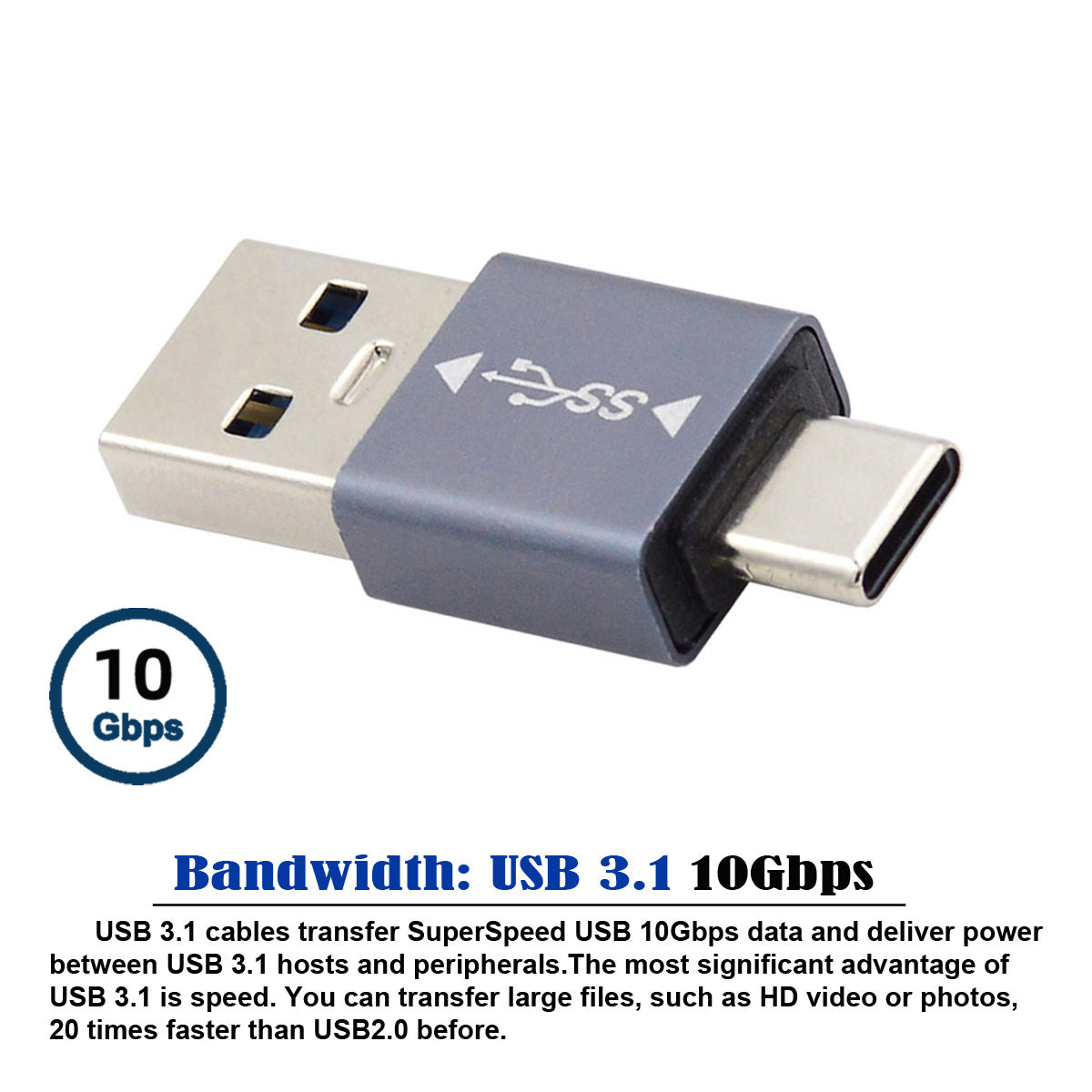 UC-070-TC002 USB 3.1 Type C Male OTG to USB 3.0 Male Convertor 10Gbps Data Transmission Charge Adapter for Laptop Phone