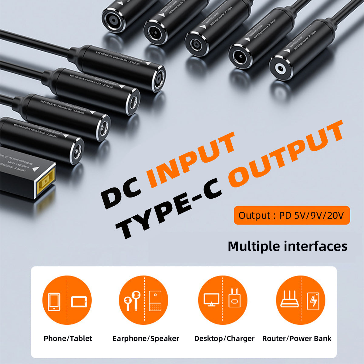 UC-149-5521MM 5.5x2.1mm DC Female Jack to Type-C Male Charge Cable for Laptop Phone PD9V 15V 20V
