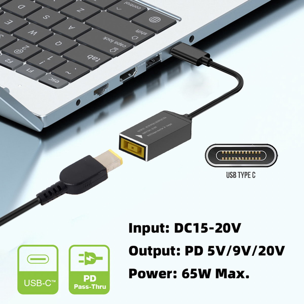 UC-149-1145MM Rectangle Jack Thinkpad 11x4.5mm Input Female to Type-C Male Charge Cable for Laptop Phone PD9V 15V 20V