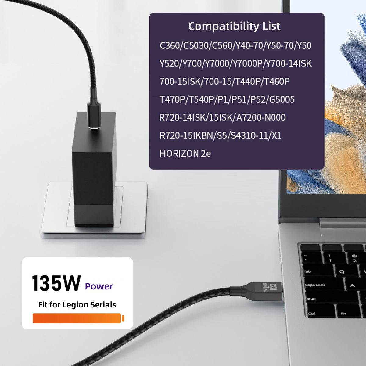UC-106-DC135W Type-C 135W to DC Rectangle 11.0x4.5mm Power PD Charge Cable for Lenovo Thinkpad X1 Legion Y7000P Laptop DC20V 6.25A