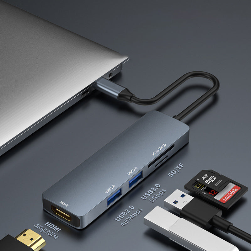 T501 Type-C Hub USB-C to HD+USB2.0+USB3.0+TF Card Adapter Docking Station for iPad Huawei Xiaomi Tablets